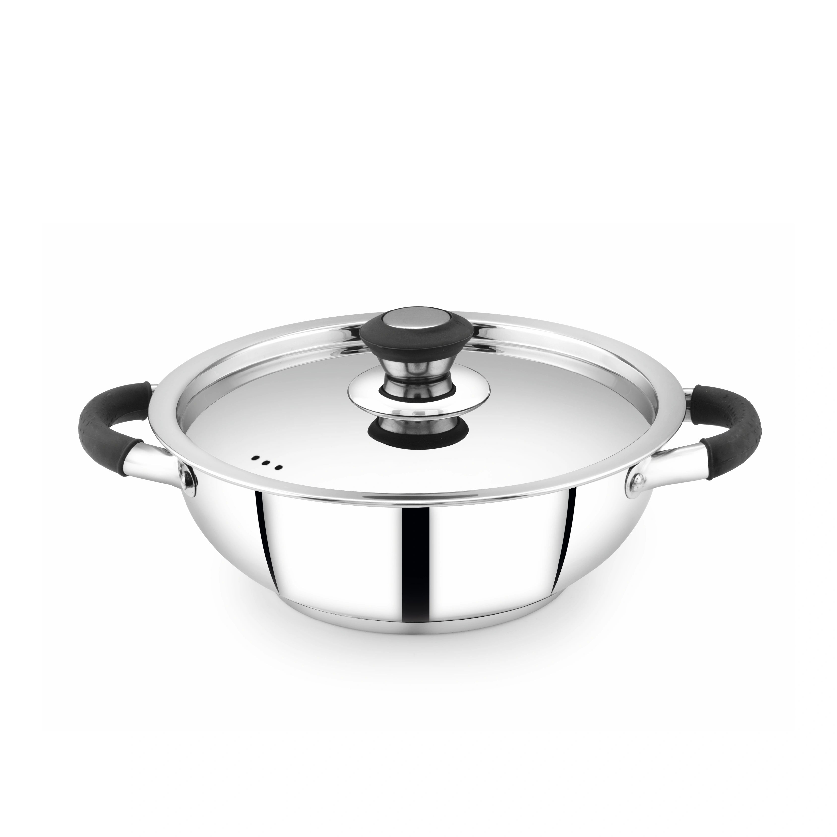 MAHAA Chroma Stainless Steel Kadai + Lid – Cook Curries, Dal, Rice| Easy Clean | Tri Ply Base | Non-stick | Gas & Induction Compatible | StayCool+ Handle and Knob | 4.5L / 6.1L
